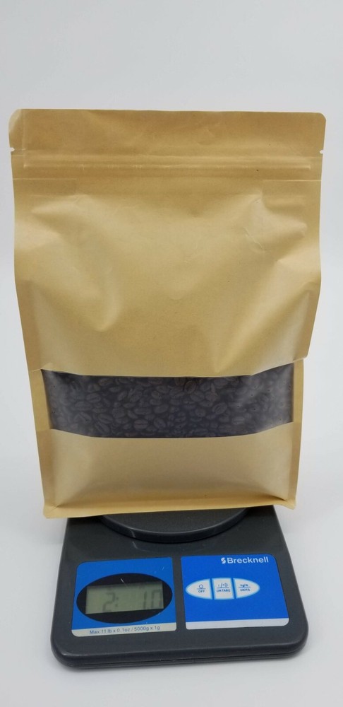 100 x 32Oz Kraft Waxed Window Stand Up Barrier Pouch Resealable Bags Gusseted