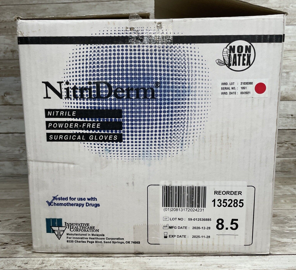 NitriDerm Nitrile Surgical Gloves Sterile 1 Case 200 Pair, Size: 8.5 Exp: 11/25