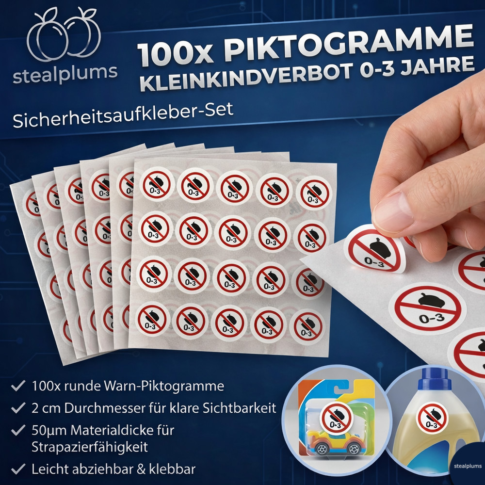 100x Warning Stickers 0-3 Years Pictogram Toddler Ban Safety Labels 2cm