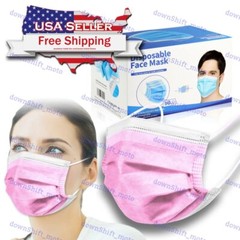 Disposable 50PCS Face Mask Non Medical Surgical Mouth Nose Earloop Cover PINK