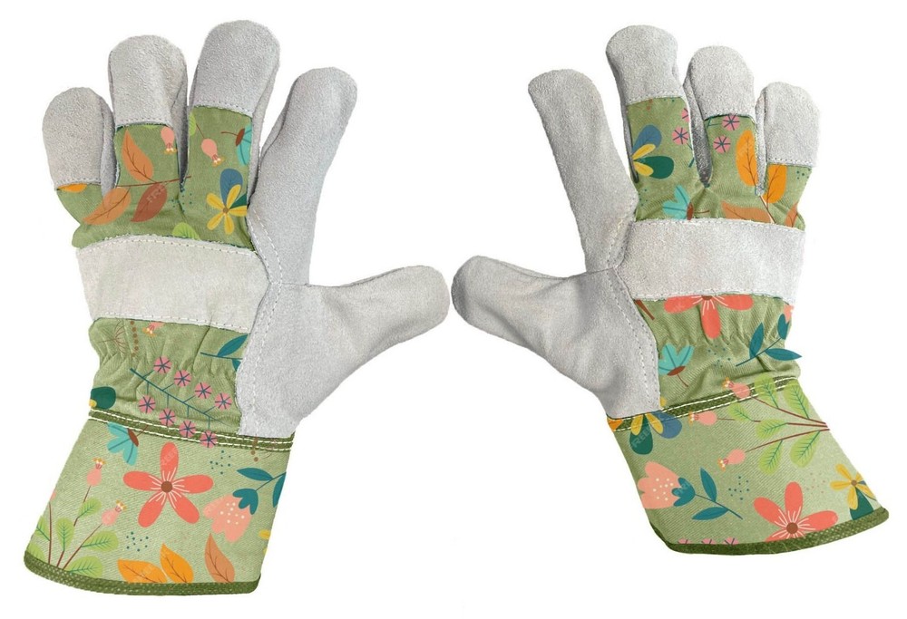 Ditsy Printed Single Palm Split Leather Work Gloves Size Large (12 Pairs) Dozen