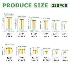 Compression Fittings Assortment kit-6 230PCS Sleeves Ferrules,Insert, Brass