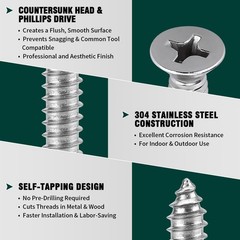 #4 x 7/8″ (100 pcs) Flat Head Sheet Metal Screws, 304 Stainless Steel (18-8), Ph
