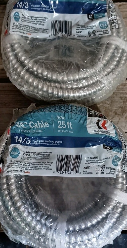 (2) 25ft Rolls 14/3 Solid MC Cable Lot of 2