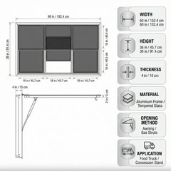 Concession Stand 60X36″Serving Window Food Truck Service Awning 6 Screen Windows