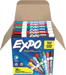 EXPO Dry Erase Markers, Low Odor Ink, Assorted Fashion Colors, Chisel Tip, 36 Co