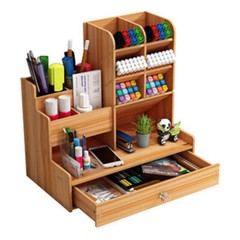 Wooden Pen Pencil Storage Holder Office Study Desk Organizer Box Tidy Shelf US