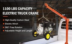 1100 lbs Pickup Truck Hoist Crane w/Electric Winch Folding Truck Mounted Crane