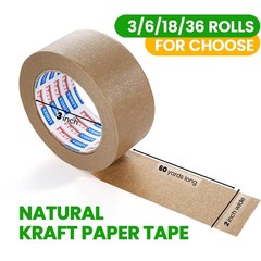 ADHES Kraft Paper Tape, 2 Inch x 60 Yards x 3 Rolls, Biodegradable Paper Pack…