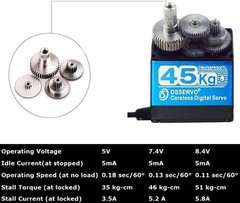 45KG High Torque Coreless Servo Motor with Stainless Steel Gear – 180 Degrees