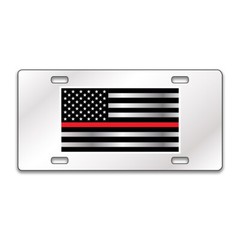 FLAG THIN RED LINE Chrome or Black Acrylic Standard License Plate LP0266