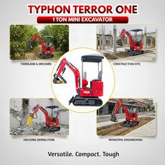 Mini Excavator TYPHON TERROR ONE STORM 1 Ton 13.5 hp B&S engine 13 Attachments