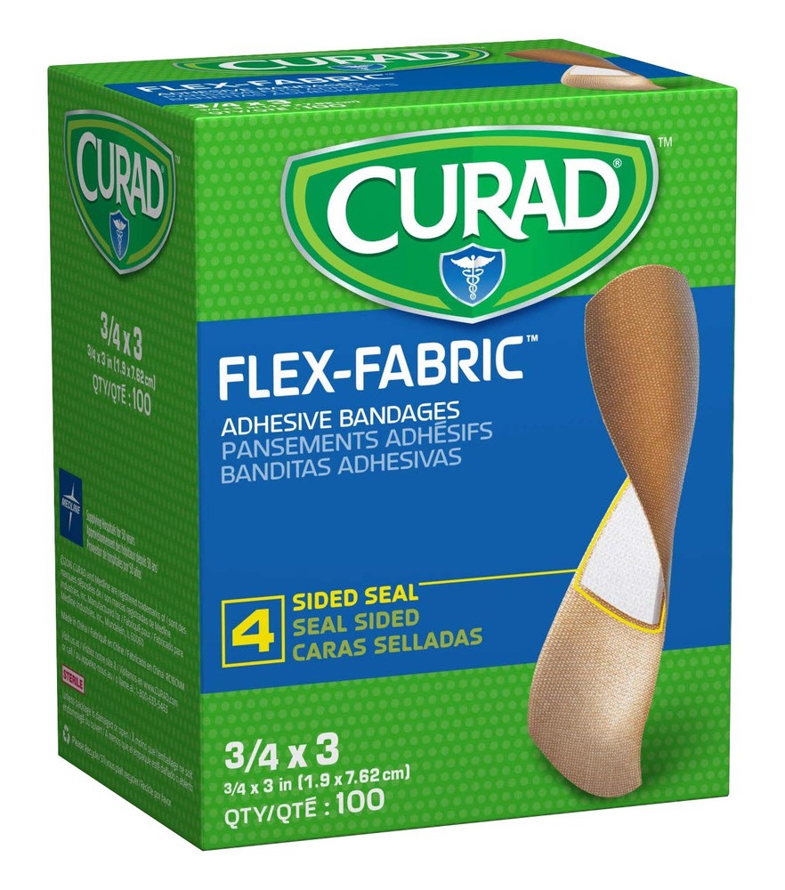 CURAD Flex Fabric Adhesive Bandages, Bandage Size 100 Count (Pack of 1), Tan