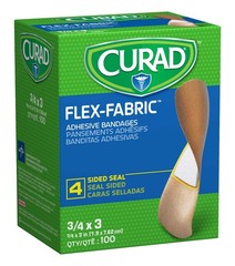 CURAD Flex Fabric Adhesive Bandages, Bandage Size 100 Count (Pack of 1), Tan