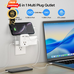 Cruise Ship Approved Outlet Extender, Non Surge Protector Power Strip White
