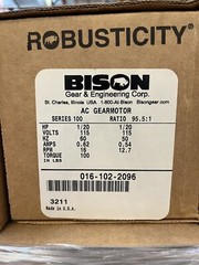 Bison Gear AC Gearmotor, Ratio 95.5:1, 115V 60Hz, 16 RPM