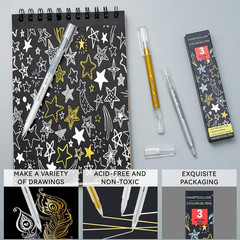 Gold Silver White Gel Pens, 1Mm Fine Point Gel Ink Pen Opaque Archival Ink Pens