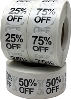 25, 50, 75 Percent Off White with Black labels | 3/4″ Round, 500/pack 1500 Total