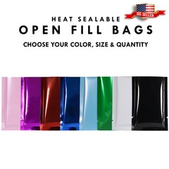 QQ Studio Glossy Metallic Foil SlickSeal™ Heat Seal Flat Open Fill Travel Packet
