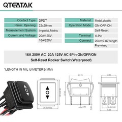 12V 10A 6Pin 3-Position Momentary Rocker Switch Waterproof Polarity Reverse KCD4