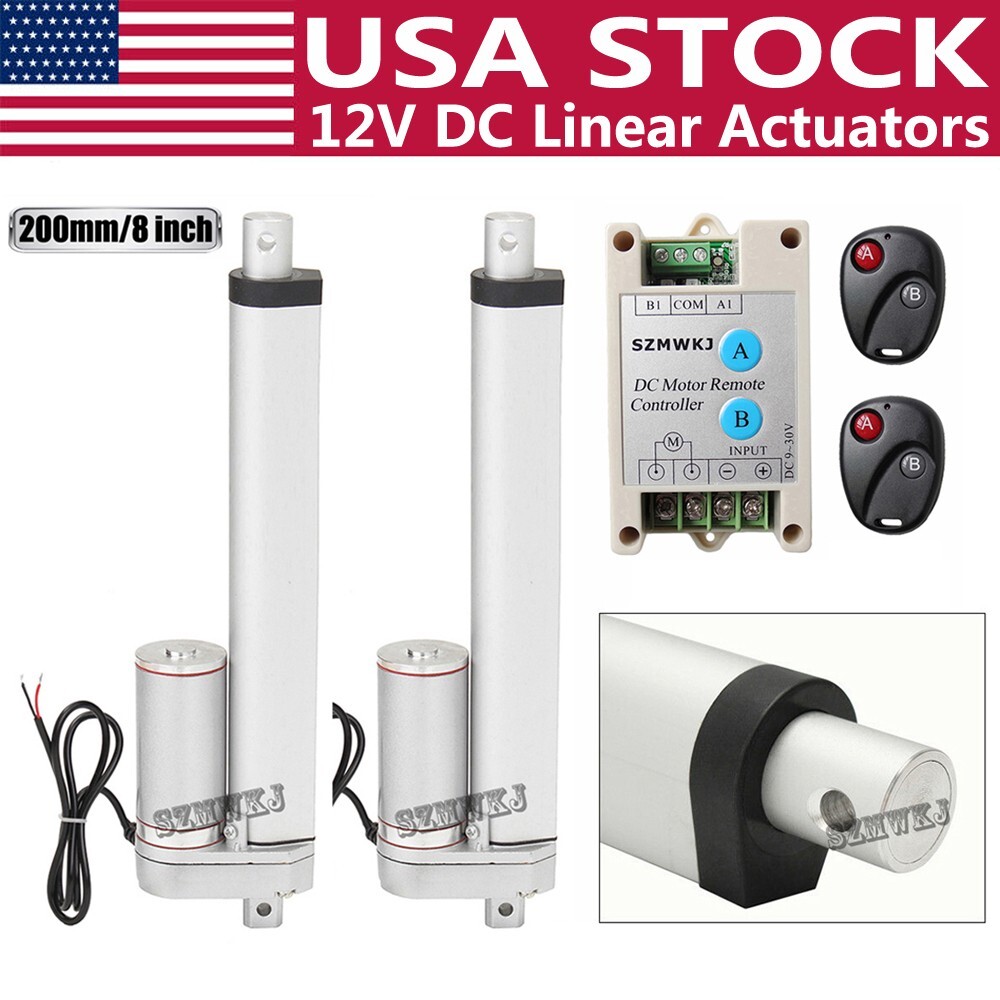 2PCS 8″ Linear Actuator W/ Remote Controller Kit 1500N/330lbs Electric DC Motor