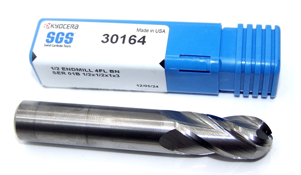 30164 Kyocera SGS 1/2″ Carbide 4 Flute End Mill Ball .500″ Diameter 1.00″ Flute