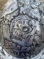 VINTAGE HAND ENGRAVED ALUMINUM McDONALD HARD HAT INDONESIA JUNGLE ANIMALS ART