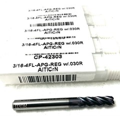 Carbide Plus 3/16 4FL Corner Radius End Mill .03R Solid Carbide AlTiCrN 5/8″ LOC