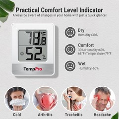 TempPro TP49 3 Pieces Digital Hygrometer Indoor Thermometer Oyster White