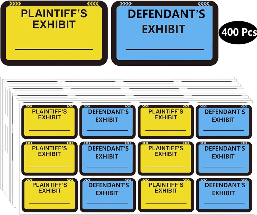 Legal Yellow Plaintiff’S Exhibit Blue Defendant’S Exhibit Stickers 1.65 X 1 Inch