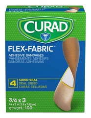CURAD Flex Fabric Adhesive Bandages, Bandage Size 100 Count (Pack of 1), Tan