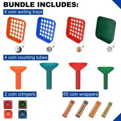 Coin Sorter Trays, Counter Tubes & 60 Assorted Coin Wrapper Rolls