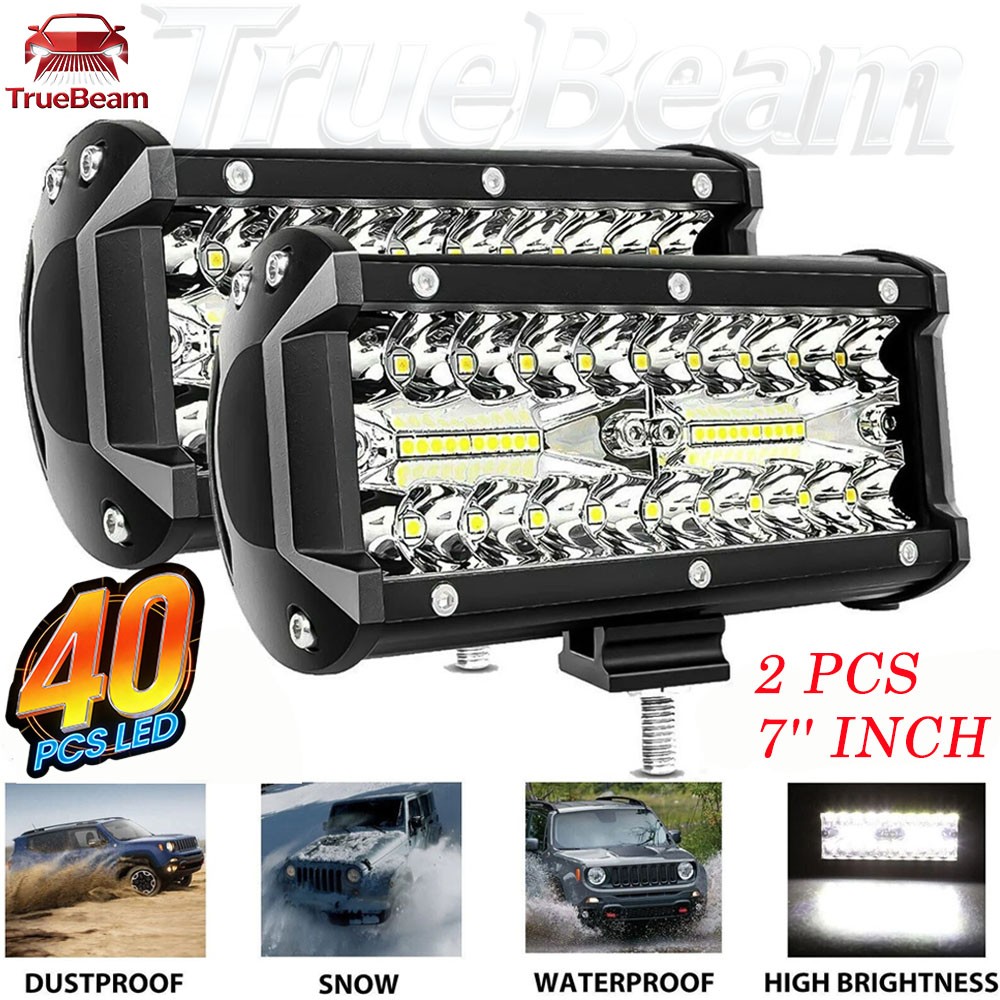 2x 7Inch 40000ML LED Work Light Bar Flood Spot Pod Offroad Fog Driving ATV Truck