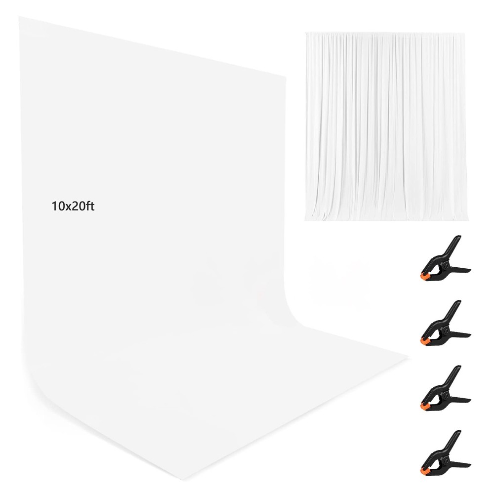 10X20ft White Photo Backdrops for Photography, LCUIRC Two Rod Pocket Backdrop…