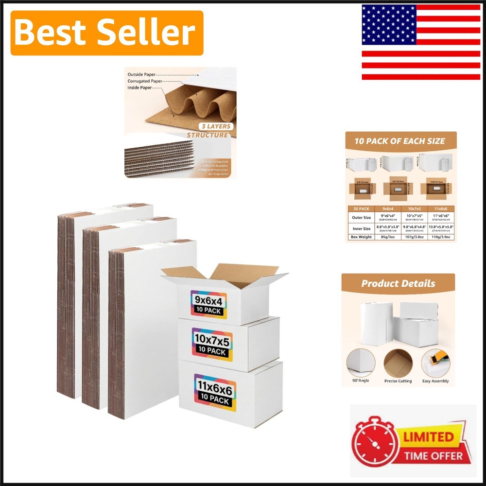 Durable 30-Pack White Corrugated Shipping Boxes – Ideal for Storage & Shipping