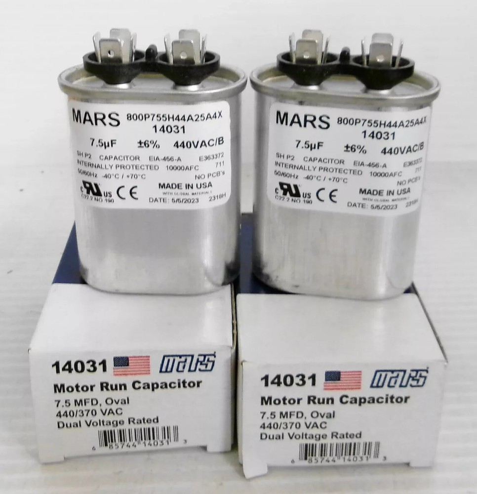 Mars 14031 Motor Run Capacitor 7.5MFD Oval 440/370VAC Dual Voltage Rated (2)