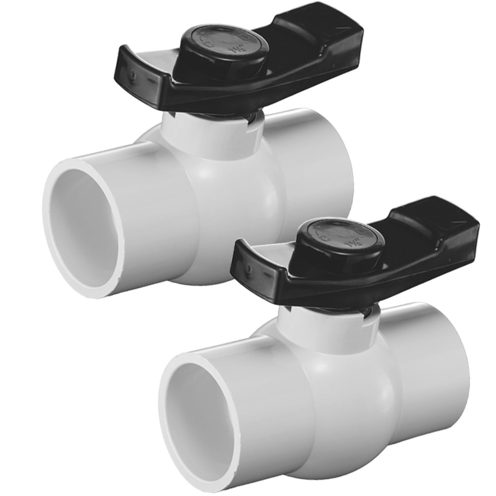 2 PCS 1.5 Inch PVC Ball Valve 11/2 Inch Shut Off T Handle for Pool