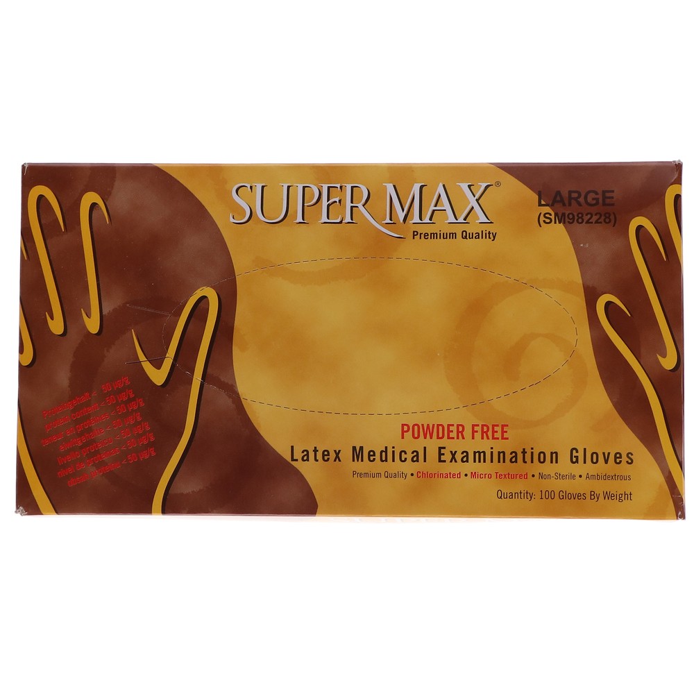 House Brand Dentistry SM98228 Supermax Latex Examination Gloves Large 100/Bx