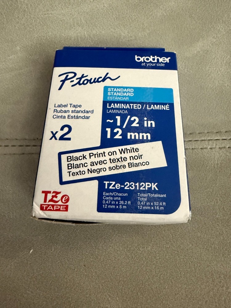 Brother P-Touch Tze TZE2312PK Laminated Labeling Tapes – BK On WT (2/PK) New