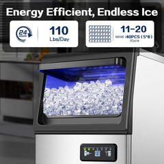 Commercial Ice Maker Machine 110LBS/24H Stainless Steel for Home Bar