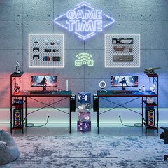Gaming Desk with Power Outlet & LED Light 44 Inch Computer Office Desk with Hook