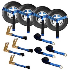 USA 4 Pack 2″ x10′ Side Mount Wheel Net Tie Down Ratchet w/Flat Hook Lasso Strap