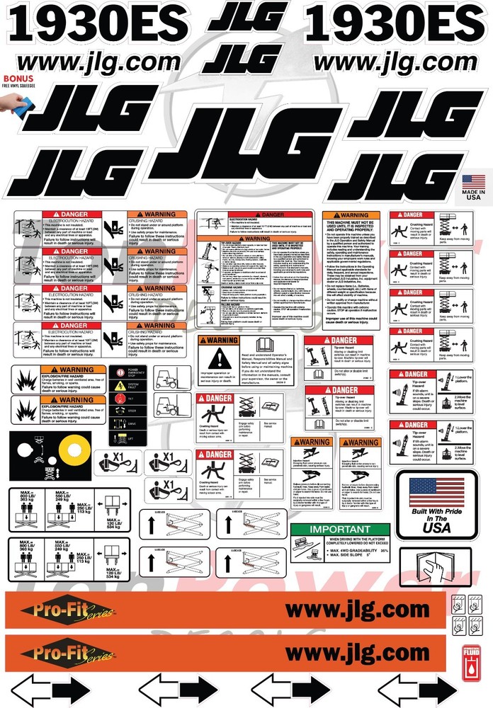 Fits JLG 1930ES PRO-FIT Scissor Lift Decal Kit – Laminated 3M Vinyl