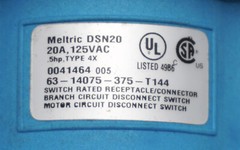MELTRIC DSN20 63-14075 W/30° Nylon Adapter & MB3 Jct Box – 20A 125VAC TYPE 4X