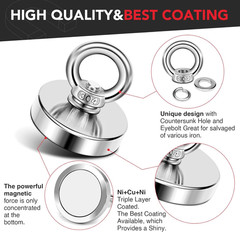 Strong Neodymium Fishing Magnets 150 Lbs(68 KG) Pulling Force Rare Earth Magnet