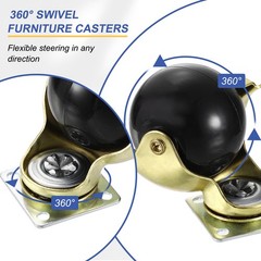 4Pcs, 2 Inch Ball Caster Wheels with Brake/Screws/Screwdriver Gold