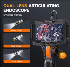 Endoscopio doble lente 0.25in articulado 220° HD IP67 con luz LED 5.3FT. Incorpo