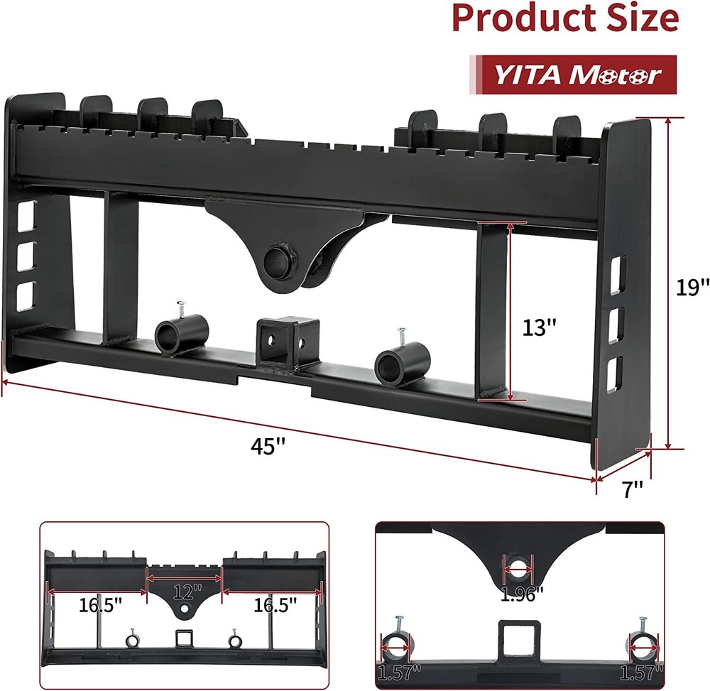 Skid Steer Pallet Fork Frame W/ Receiver Hitch & Spear Sleeves for Bobcat 3000lb