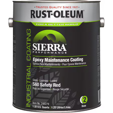 Rust-Oleum 248279 Epoxy Paint Base, Safety Red, Gloss, 1 Gal, 230 To 340 Sq