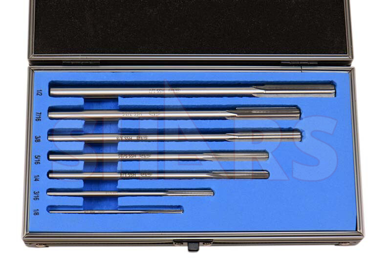 Shars 7Pcs 1/8-1/2″ HSS Chucking Reamer Set 1/8 3/16 1/4 5/16 3/8 7/16 1/2 S}